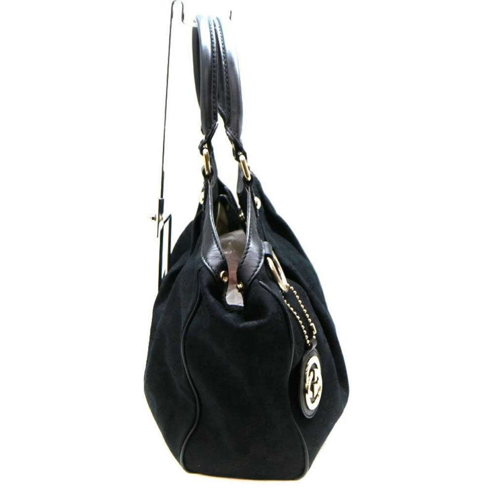 GUCCI Tote Bag Handbag Leather Canvas Black - Picture 4 of 6